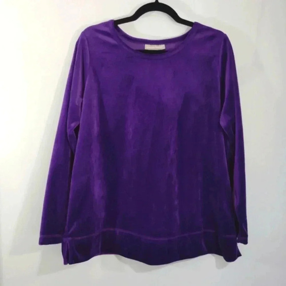 Woman Within Velvet Top Long Sleeve Royal Purple Soft Cozy - Picture 16 of 16
